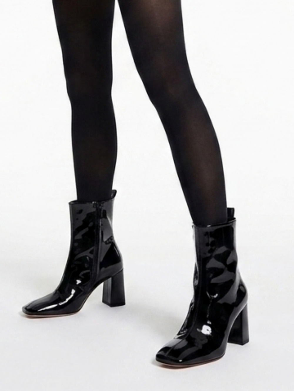 Good American Square Toe Bootie in Black Patent leather Size 7